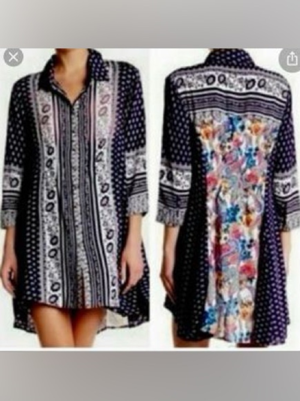 Anthropologie by Cyrena Boho Purple Printed Button-Front Mini Shirt Dress Size L - Picture 3 of 16